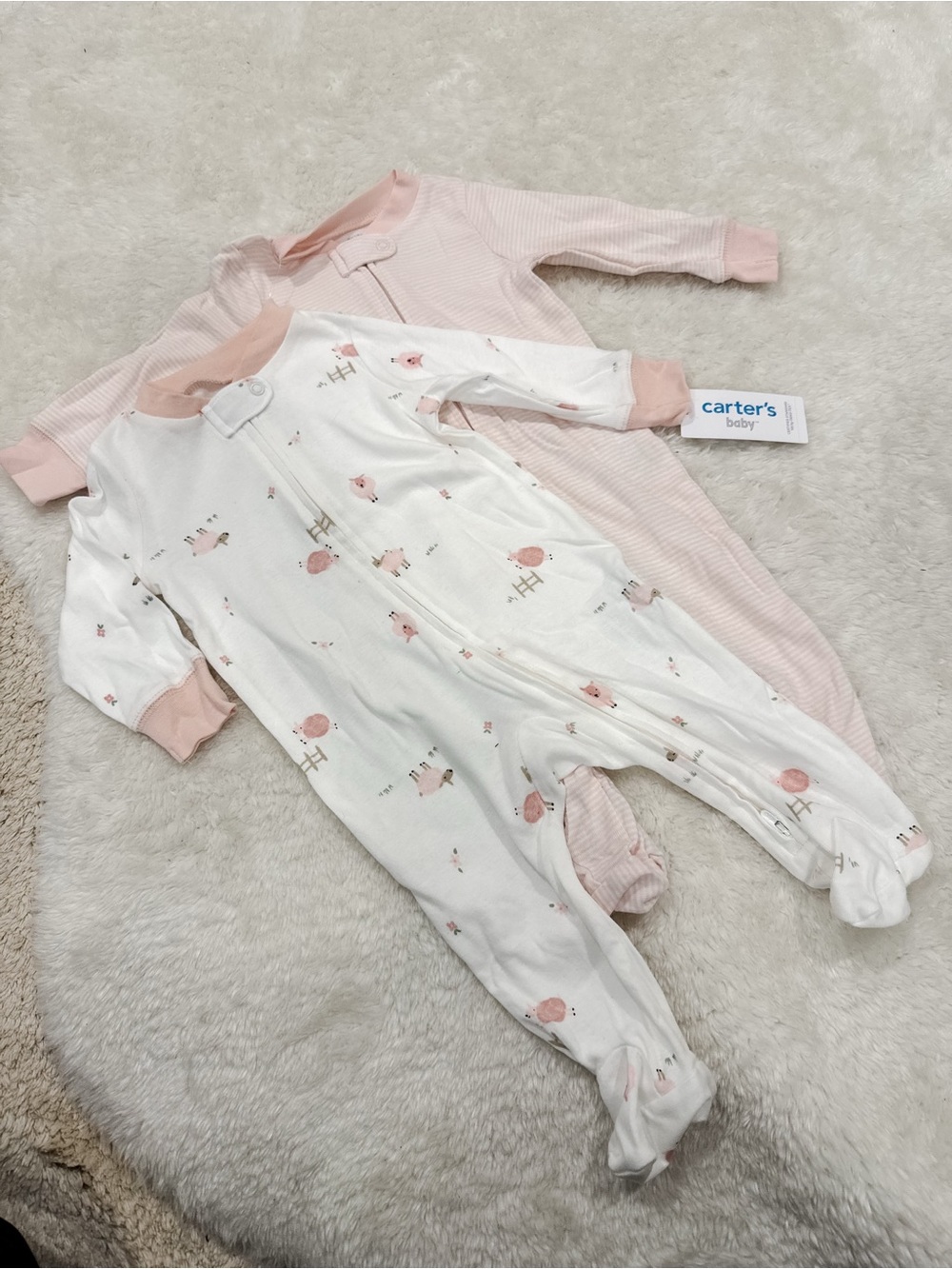 Carter's Baby Pink & White Sleep N' Play Footed One-Pieces (2-Pack)